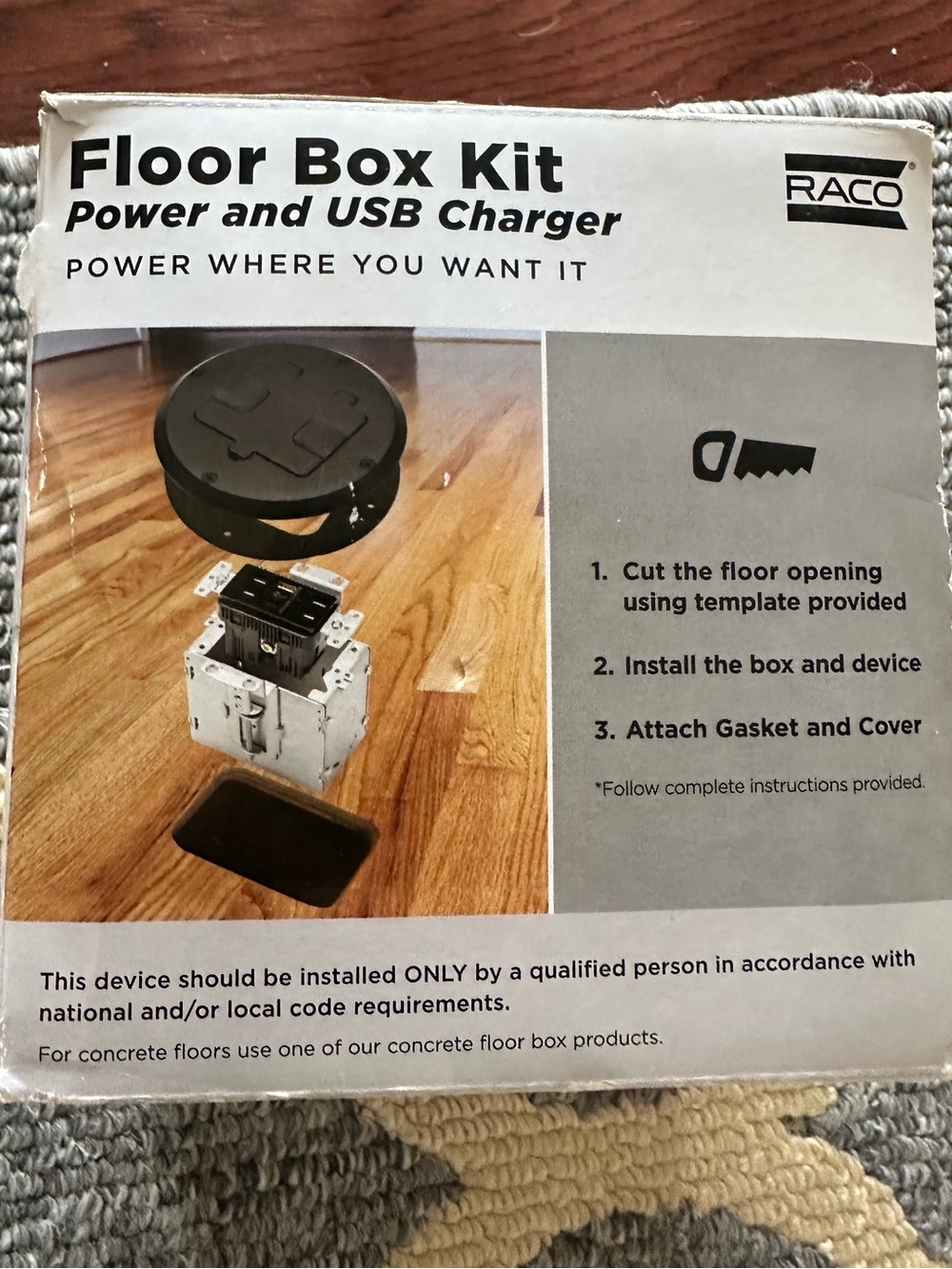Black Floor Box Kit with USB Charger
